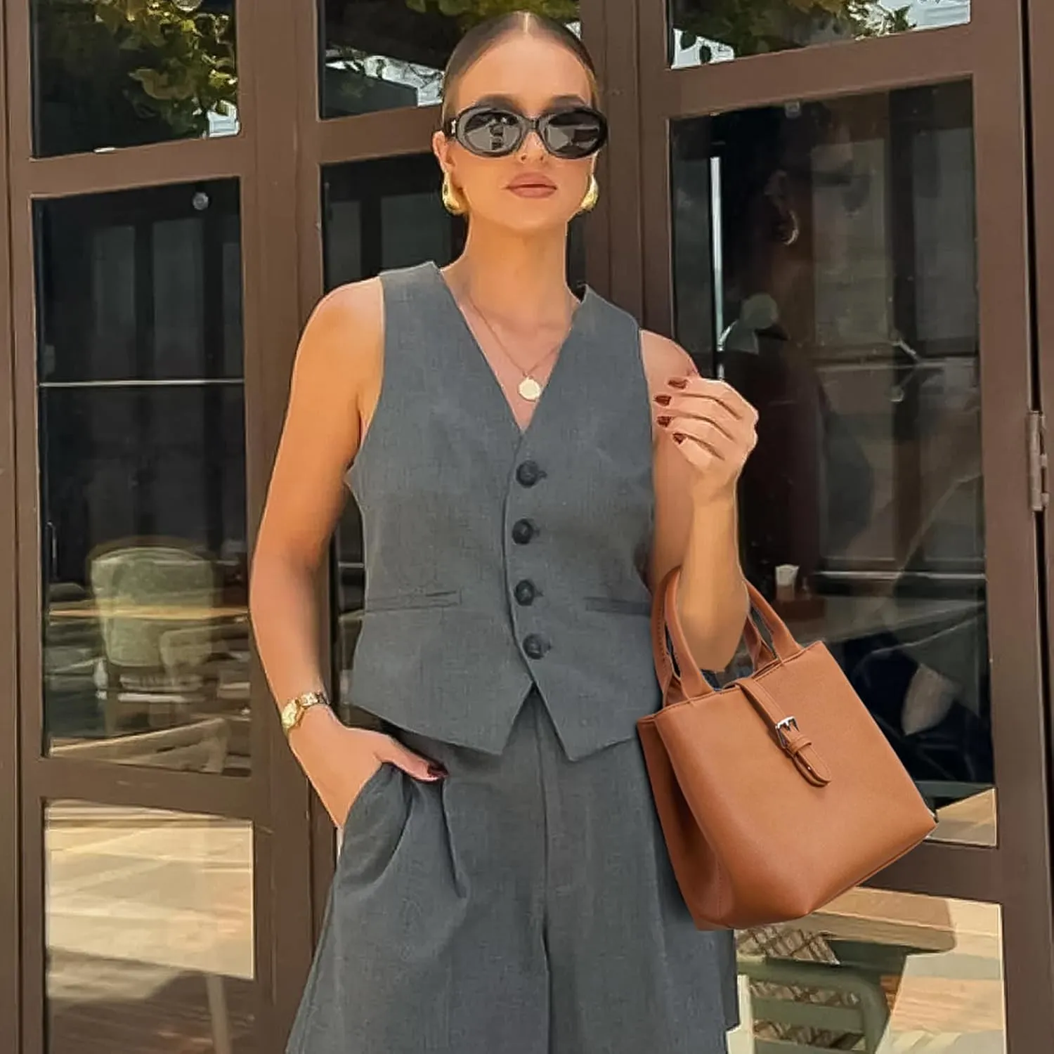 BOSTANTEN Satchel Bag for Women- Adjustable Shape, 3-Way Carry Convertible Vegan Leather Tote for Work Travel