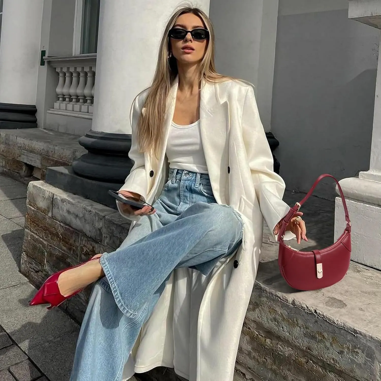 BOSTANTEN Shoulder Bags for Women Small Crescent Moon Underarm Purse Trendy Vegan Leather Handbag