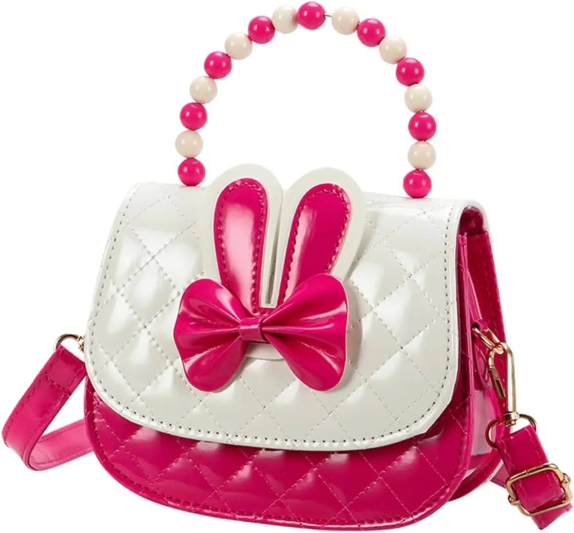 Bowknot Bunny Crossbody Bag for Little Cartoon Shoulder Handbag with Double Pockets Detachable Strap Lightweight Design for Comfort and Convenience Rosy