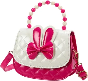 Bowknot Bunny Crossbody Bag for Little Cartoon Shoulder Handbag with Double Pockets Detachable Strap Lightweight Design for Comfort and Convenience Rosy