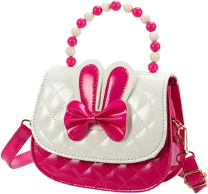 Bowknot Cartoon Crossbody Handbag for Little Bunny Design Lightweight Roomy with Double Pockets for Wallet Phone and More for Daily Use and Birthday Parties Rosy