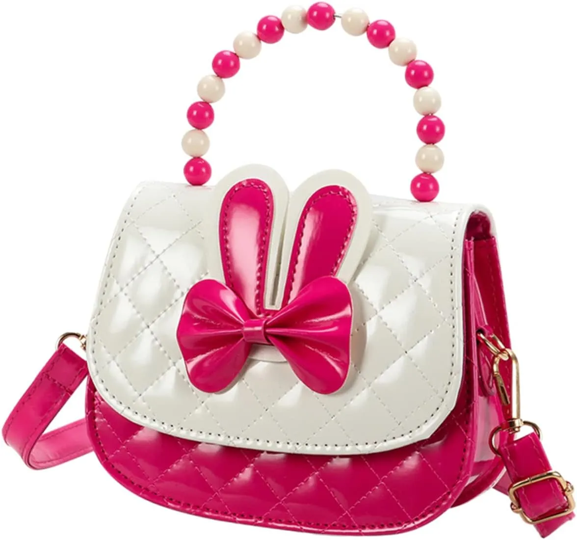 Bowknot Cartoon Crossbody Handbag for Little Bunny Design Lightweight Roomy with Double Pockets for Wallet Phone and More for Daily Use and Birthday Parties Rosy