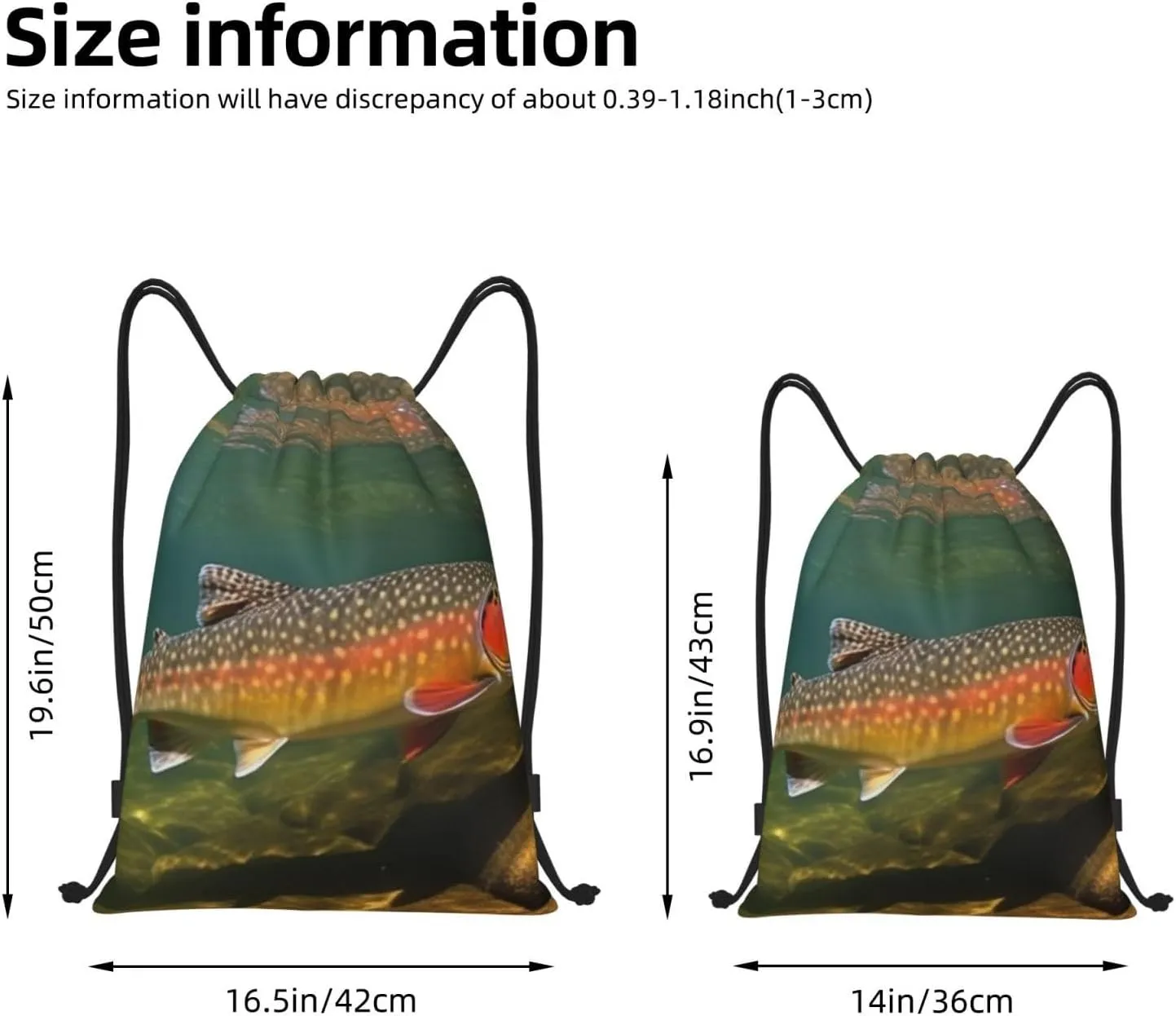 Brook Trout Fly Fishing Print Drawstring Bags Casual Backpack Foldable Draw String Bag Gym Bag for Women Men
