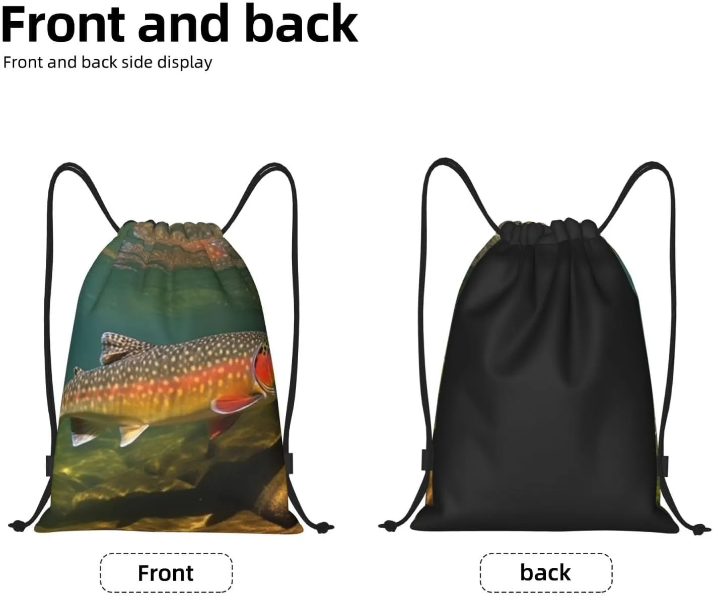 Brook Trout Fly Fishing Print Drawstring Bags Casual Backpack Foldable Draw String Bag Gym Bag for Women Men