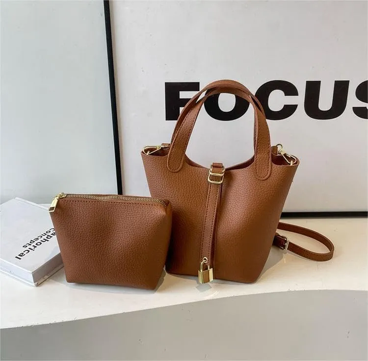 Bucket bag soft leather handbags versatile underarm Purses adjustable shoulder strap