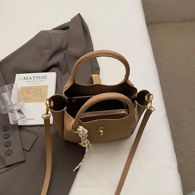 Bucket Bags for Women Crossbody Top Handle Bag Elegant Hobo Handbag Tote Purse Faux Leather Shoulder Bag with Zipper