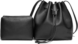 Bucket Bags for Women, Drawstring Bucket Purses 2 Pieces Sets Small Crossbody Purse with Cosmetic Makeup Bags