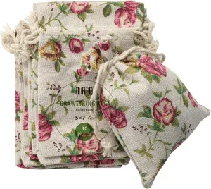 Burlap Bags with Drawstring, Rose Burlap (5 by 7 inch) Gift Bags,Party Favor Bags for Wedding Party Favors, DIY Craft, Christmas,Presents (Set of 30)
