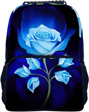 Burning Blue Rose Art Rucksacks Lightweight Multipurpose Anti-Theft Shoulder Bag Big Capacity Laptop Book Bag Rucksack With Padded Straps