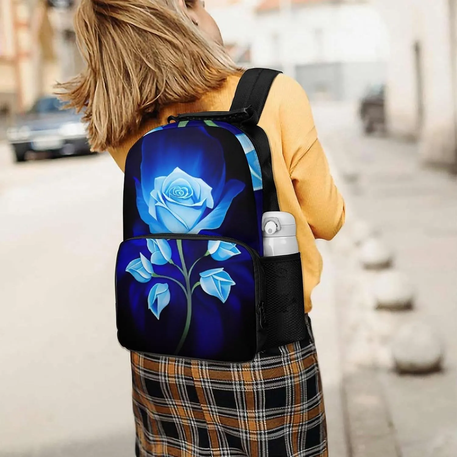 Burning Blue Rose Art Rucksacks Lightweight Multipurpose Anti-Theft Shoulder Bag Big Capacity Laptop Book Bag Rucksack With Padded Straps