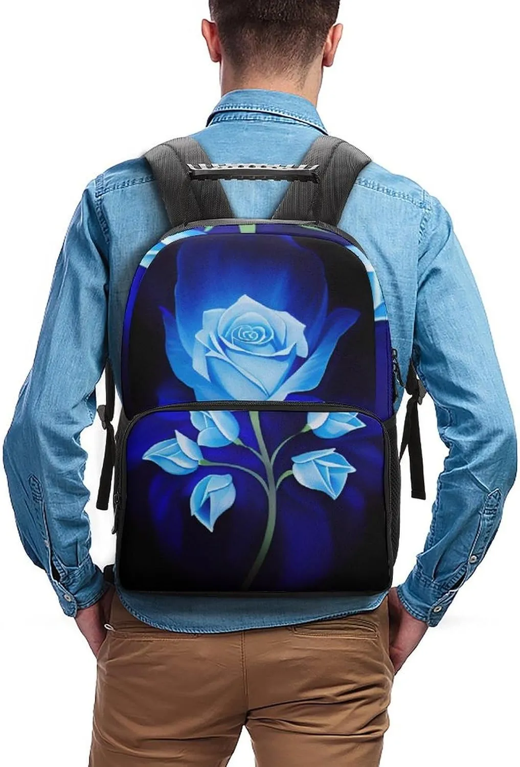 Burning Blue Rose Art Rucksacks Lightweight Multipurpose Anti-Theft Shoulder Bag Big Capacity Laptop Book Bag Rucksack With Padded Straps