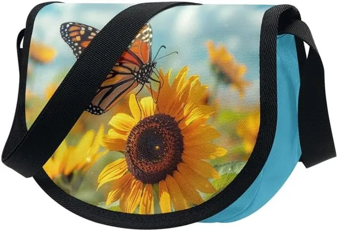 Butterfly Sunflower Women Small Crossbody Bag Watercolor Parrot Casual Satchel Bag Flame Red Heart Semi Circle Bags