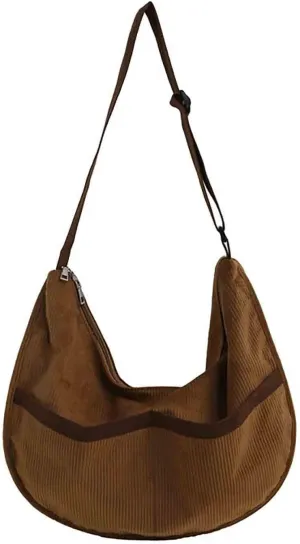 BXCNCKD Large capacity corduroy messenger bag Women's fashion solid color shoulder bag Women's retro messenger bag (brown)