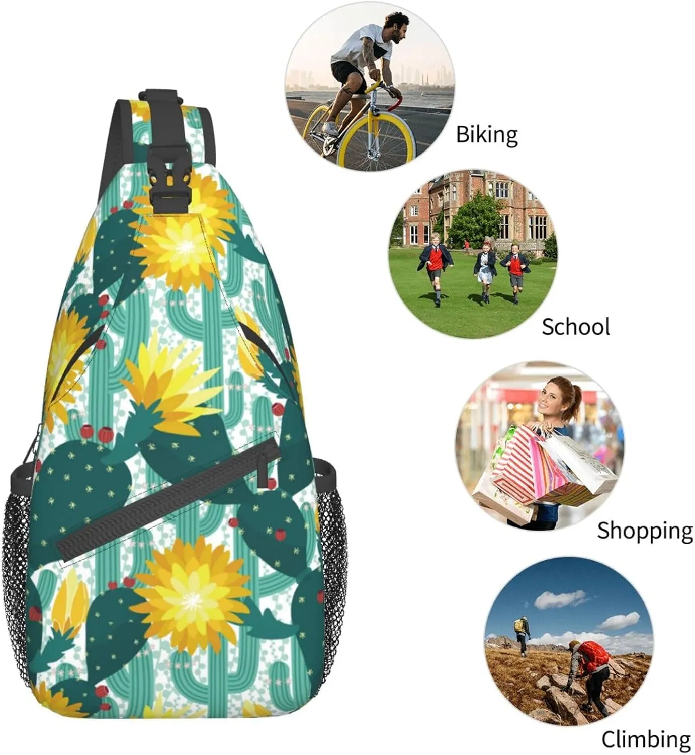 Cactus Shoulder Bag Cute Sling Backpack Daypack Casual Backpack Hiking Bag Plants Backpack Bag