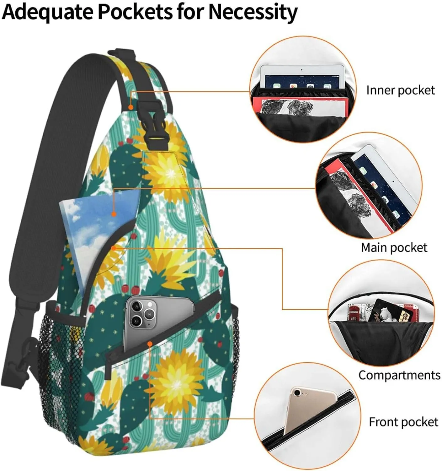 Cactus Shoulder Bag Cute Sling Backpack Daypack Casual Backpack Hiking Bag Plants Backpack Bag