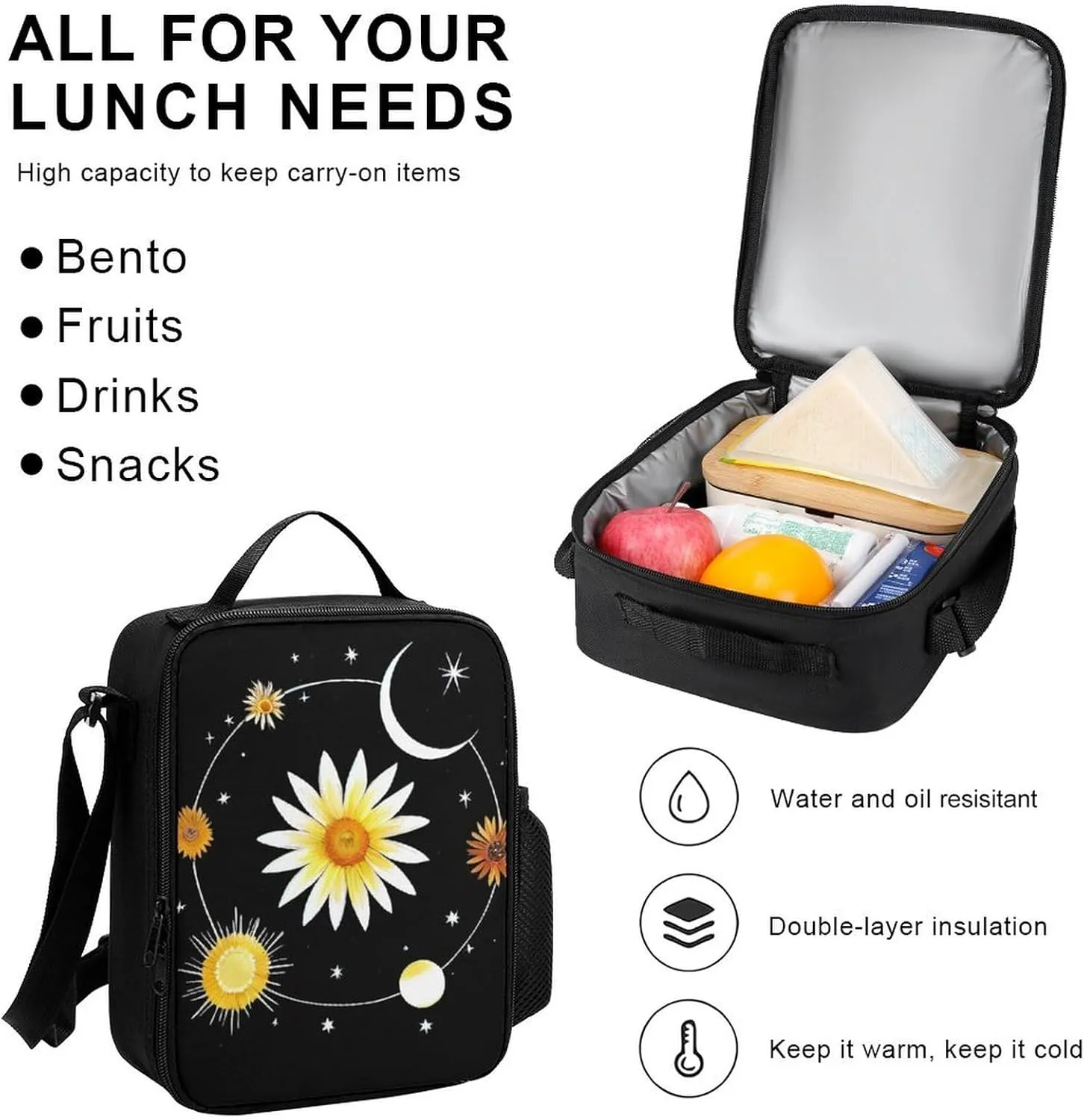 Camping Work Bicycle Backpack Sets Daypack 3 Pcs Multipurpose Anti-Theft Rucksacks Big Capacity Shoulder Bag, Interstellar Orbit Sun Flower Art