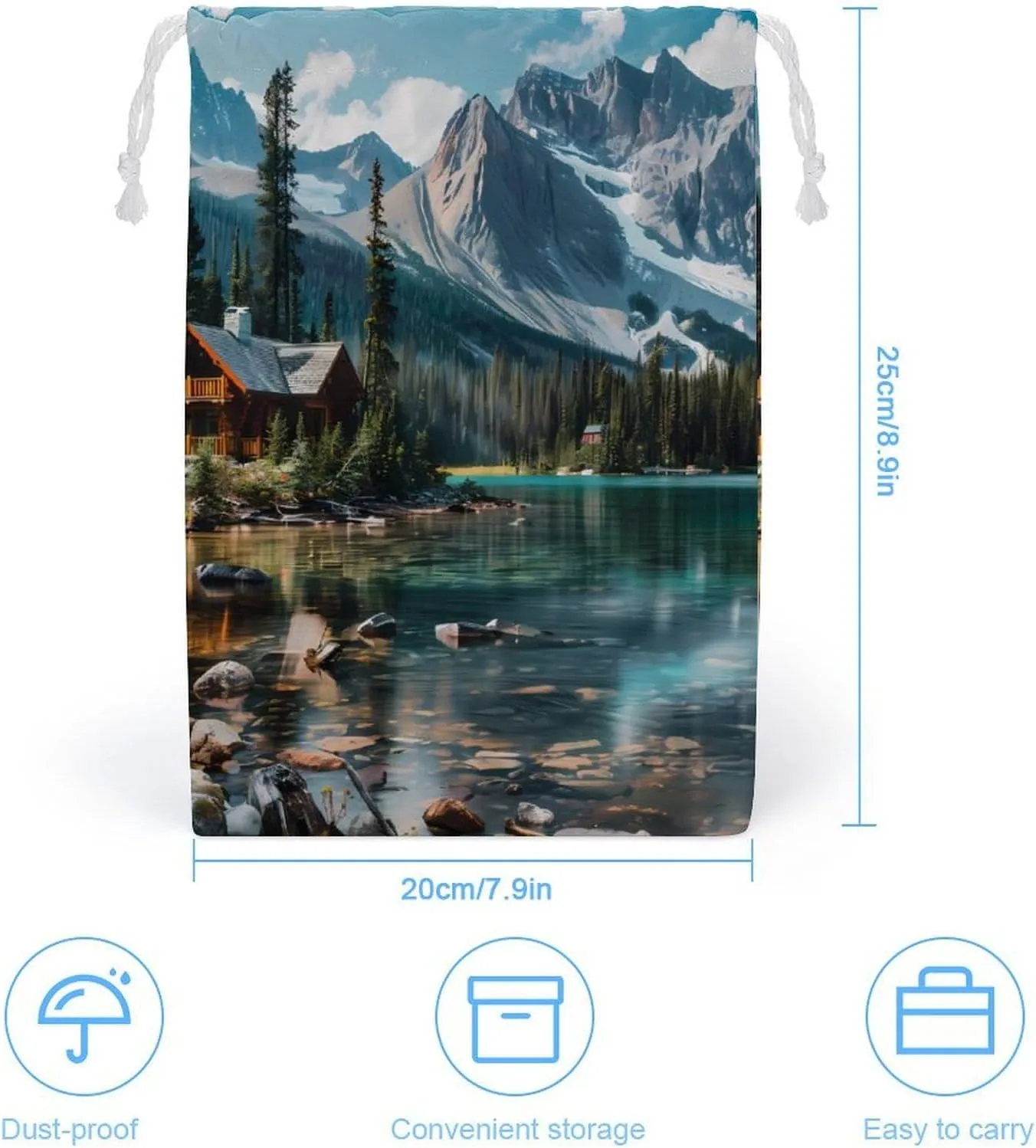 Canada Ohara Lake Yoho National Park Drawstring Bag Portable Storage Bags Small Pouch for Sports Travel 20 * 25cm