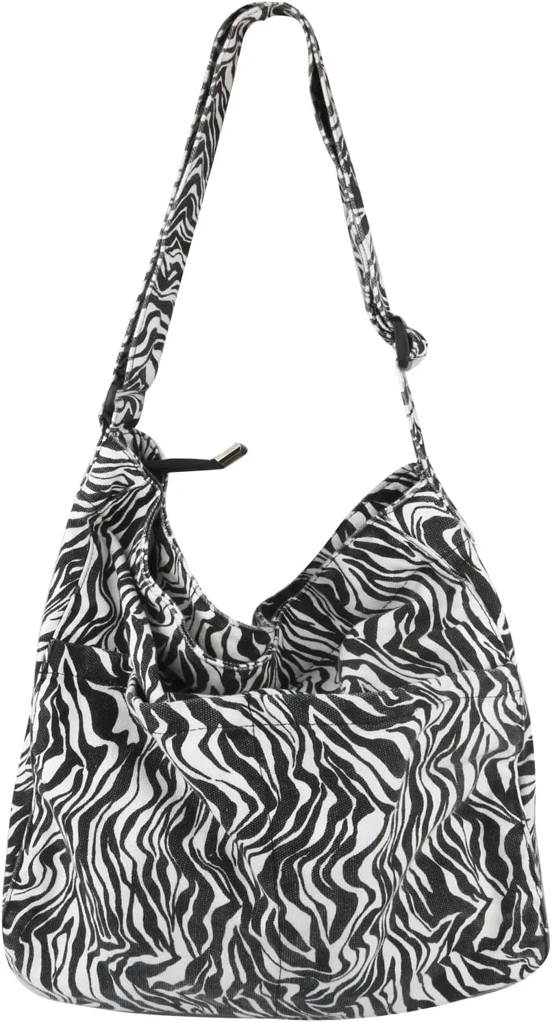 Canvas Hobo Crossbody Shoulder Tote Bag for Women and Men W/Multi-pocket Casual Purse Messenger Bags Travel Work