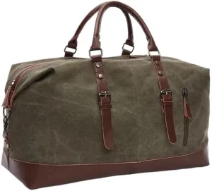 Canvas Leather Men Travel Bags Carry On Luggage Bag Men Duffel Bag Handbag Travel Tote Large Weekend Bag Dropshipping(Green Medium)