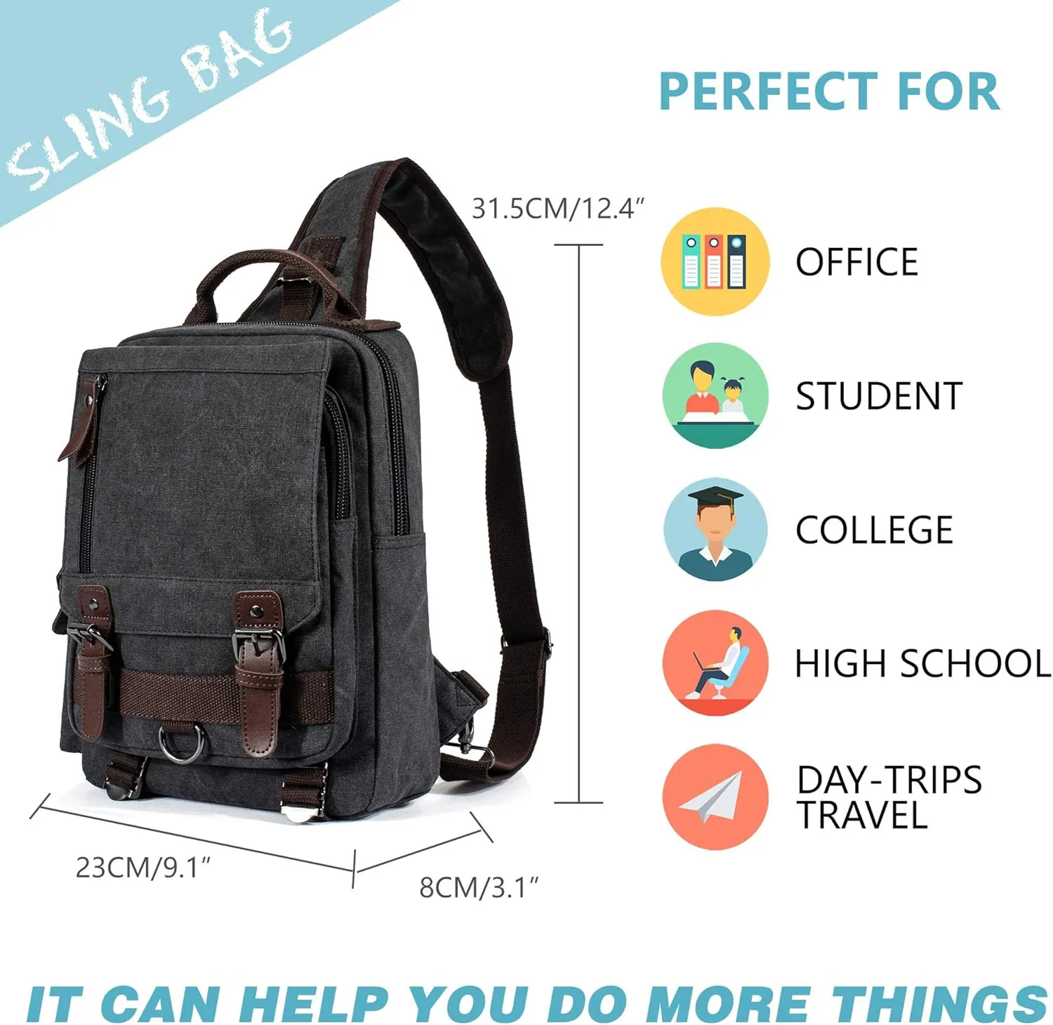 Canvas Messenger Bag Crossbody Shoulder Backpack Sling Bag Rucksack Daypack Casual Travel