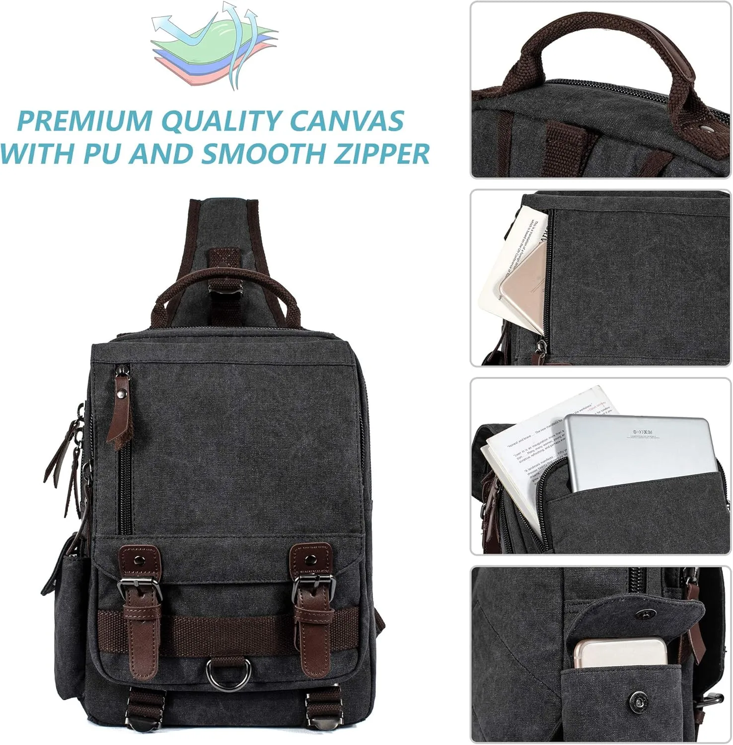 Canvas Messenger Bag Crossbody Shoulder Backpack Sling Bag Rucksack Daypack Casual Travel