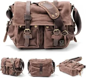 Canvas Messenger Bag, Genuine Leather Large Shoulder Bags, Vintage Crossbody Satchel Purse