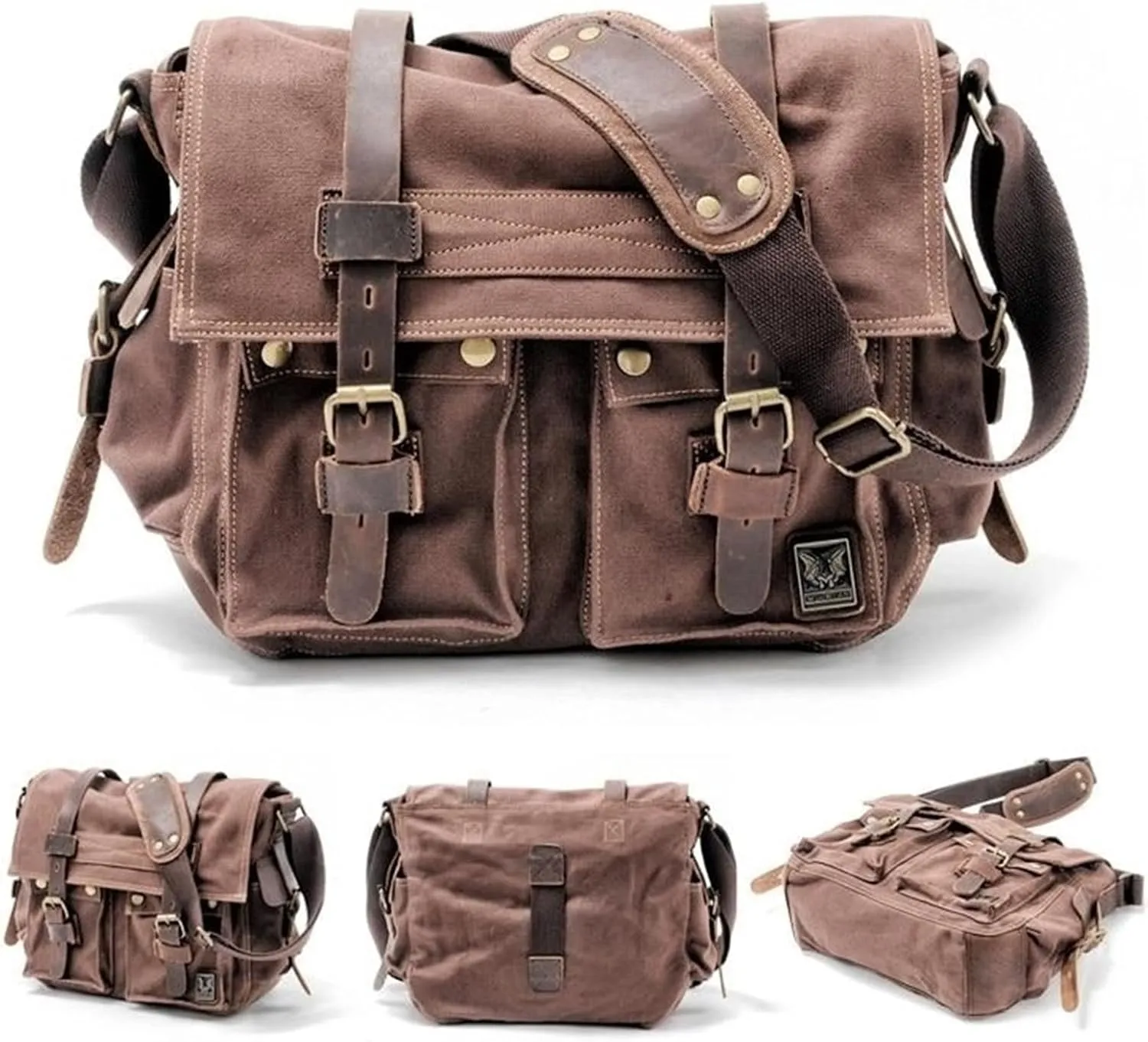 Canvas Messenger Bag, Genuine Leather Large Shoulder Bags, Vintage Crossbody Satchel Purse