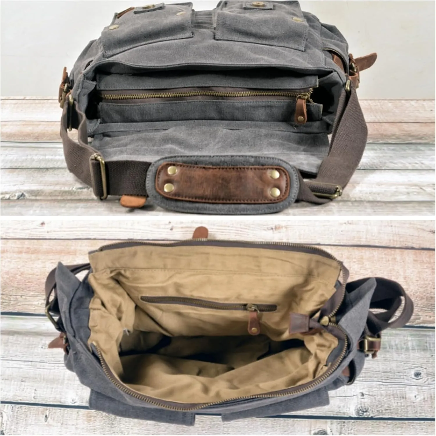 Canvas Messenger Bag, Genuine Leather Large Shoulder Bags, Vintage Crossbody Satchel Purse
