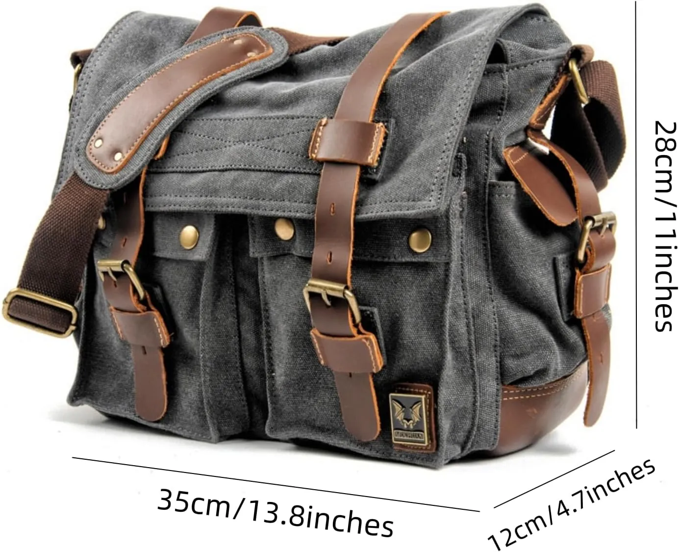 Canvas Messenger Bag, Genuine Leather Large Shoulder Bags, Vintage Crossbody Satchel Purse