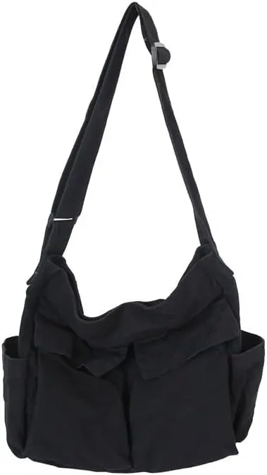 Canvas Messenger Bag Large Crossbody Bag with Multiple Pockets Canvas Shoulder Tote Bag for Women and Men