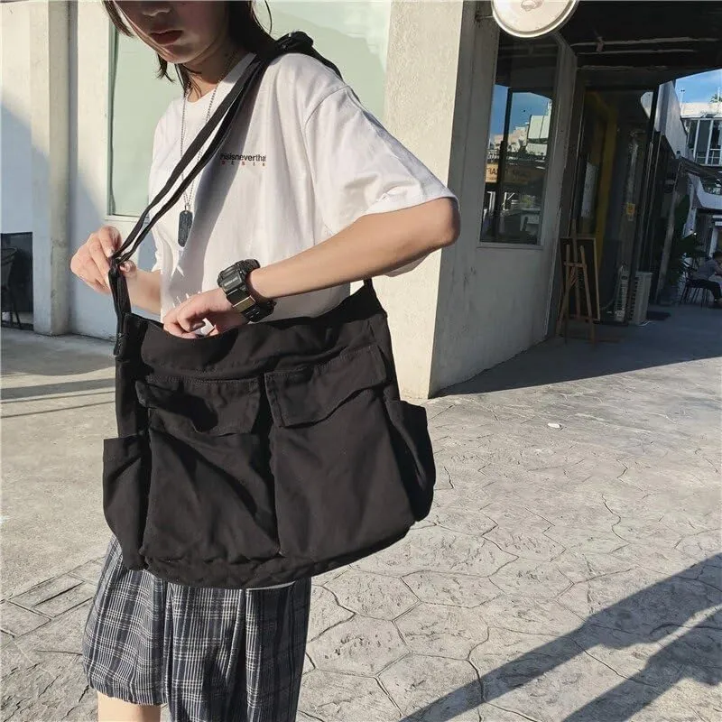 Canvas Messenger Bag Large Crossbody Bag with Multiple Pockets Canvas Shoulder Tote Bag for Women and Men
