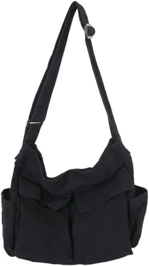 Canvas Messenger Bag Large Crossbody Bag with Multiple Pockets Canvas Shoulder Tote Bag for Women and Men
