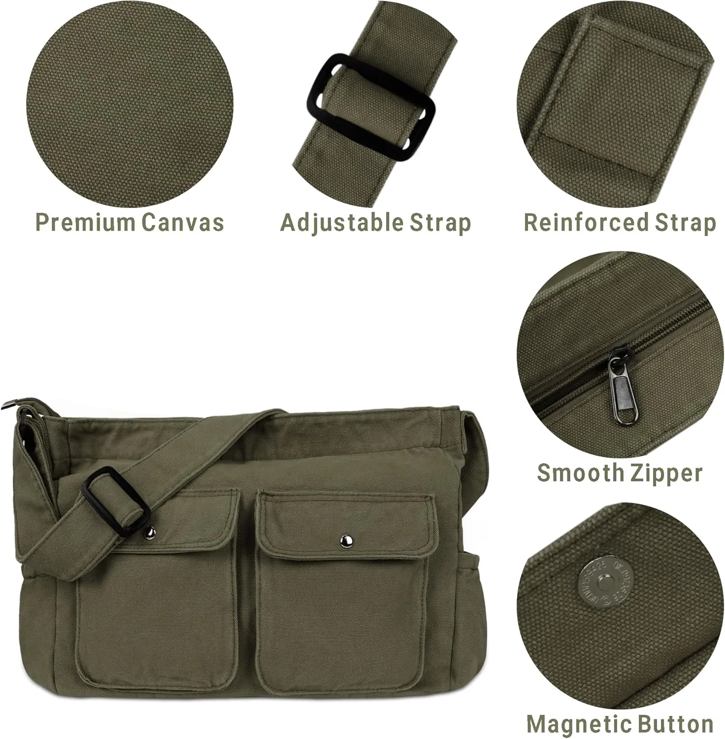 Canvas Messenger Bag Large Hobo Crossbody Bag for Women and Men Canvas Shoulder Tote Bag with Multiple Pockets for Work