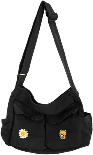 Canvas Messenger Bag Large Hobo Crossbody Bags with Multiple Pockets,School Vintage Shoulder Laptop Bag for Women and Men