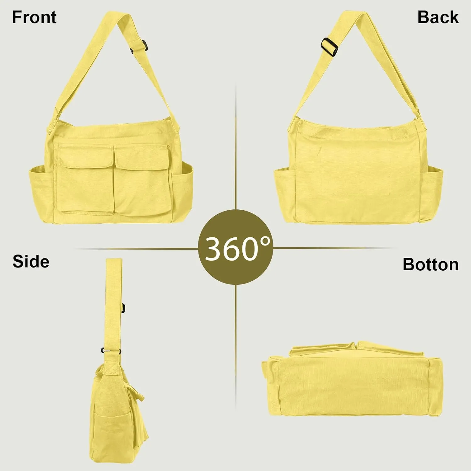 Canvas Messenger Bag Large Hobo Crossbody Bags with Multiple Pockets,School Vintage Shoulder Laptop Bag for Women and Men