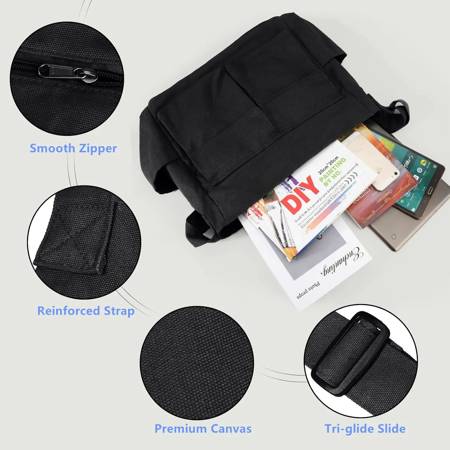 Canvas Messenger Bag Large Hobo Crossbody Bags with Multiple Pockets,School Vintage Shoulder Laptop Bag for Women and Men