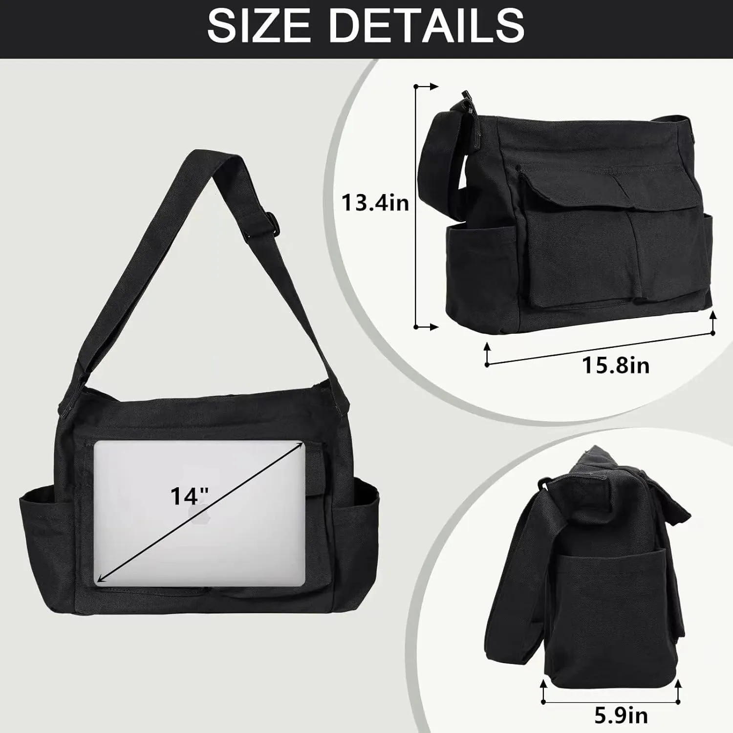 Canvas Messenger Bag Large Hobo Crossbody Bags with Multiple Pockets,School Vintage Shoulder Laptop Bag for Women and Men