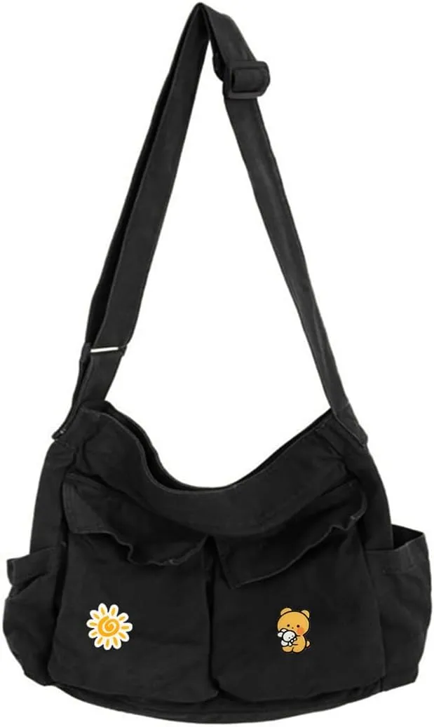 Canvas Messenger Bag Large Hobo Crossbody Bags with Multiple Pockets,School Vintage Shoulder Laptop Bag for Women and Men