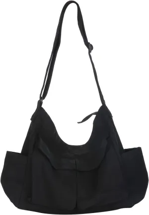 Canvas Messenger Bag Large Hobo Crossbody Bags, Women Men Crossbody Shoulder Bag with Multiple Pockets Canvas Messenger Bag, Large Capacity Art Leisure Bag Canvas Shoulder Tote Bag (Black)