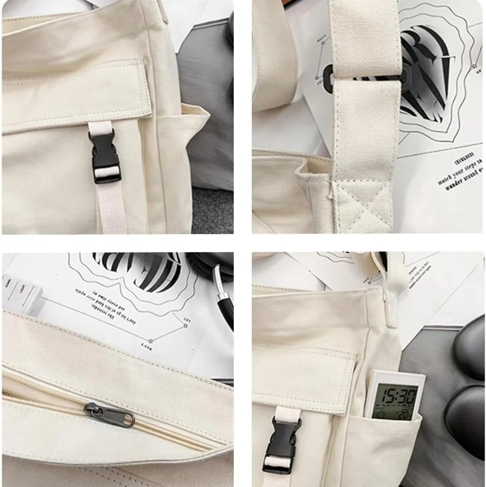 Canvas Messenger Bag Large Hobo Shoulder Crossbody Purses Casual Tote Bags for Women Travel Bag Multiple Pockets