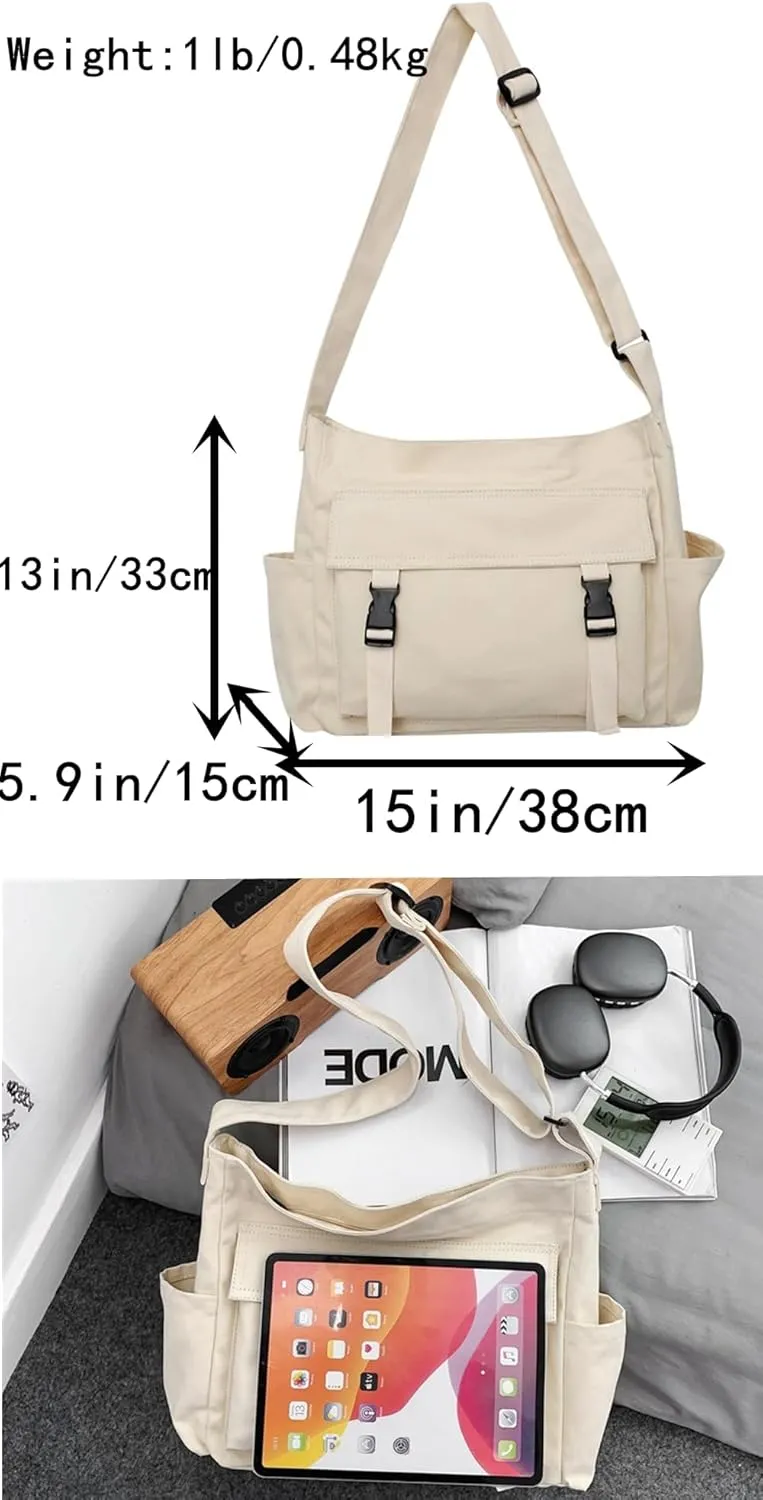 Canvas Messenger Bag Large Hobo Shoulder Crossbody Purses Casual Tote Bags for Women Travel Bag Multiple Pockets