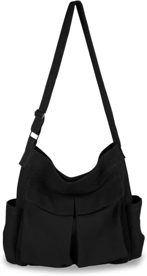 Canvas Messenger Bag, Multi-pockets Casual Canvas Tote for College Large Crossbody Shoulder Bag for Women and Men