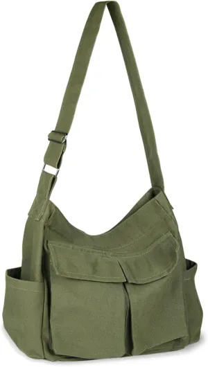 Canvas Messenger Bag, Multi-pockets Casual Canvas Tote for College Large Crossbody Shoulder Bag for Women and Men