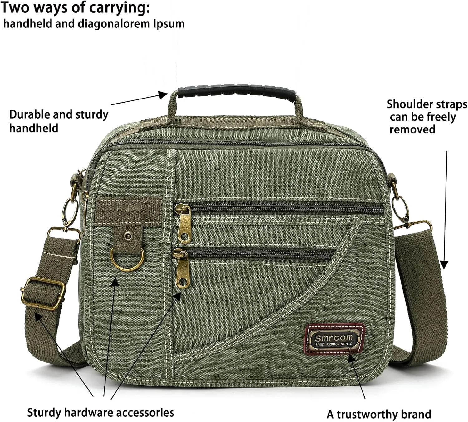 Canvas Purse - Small Crossbody Messenger Shoulder Work Travel Bag