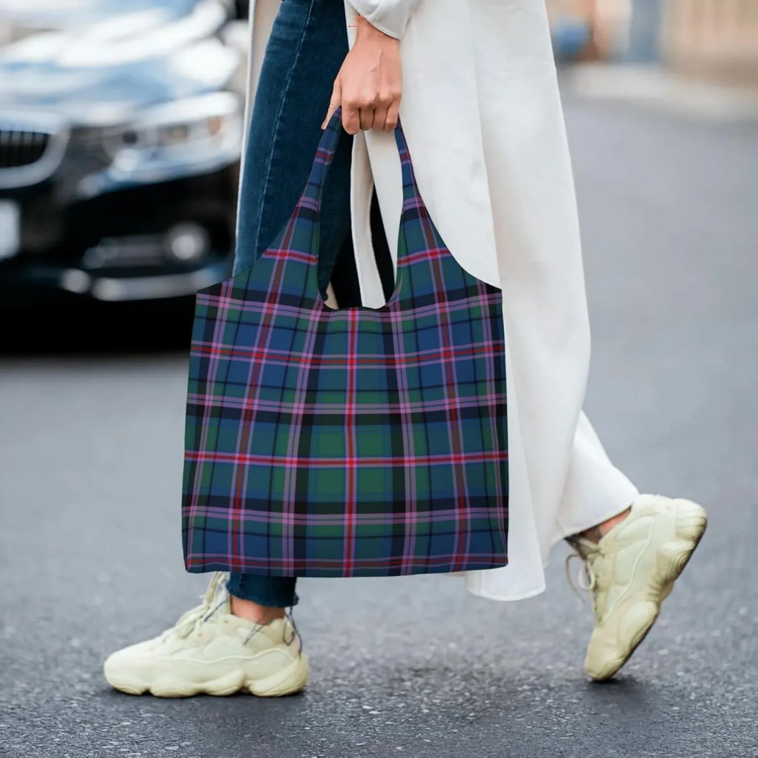 Canvas Shoulder Tote Bags For Women And Men, Reusable Grocery Bags, Large Capacity Urquhart Ancient Tartan Printed