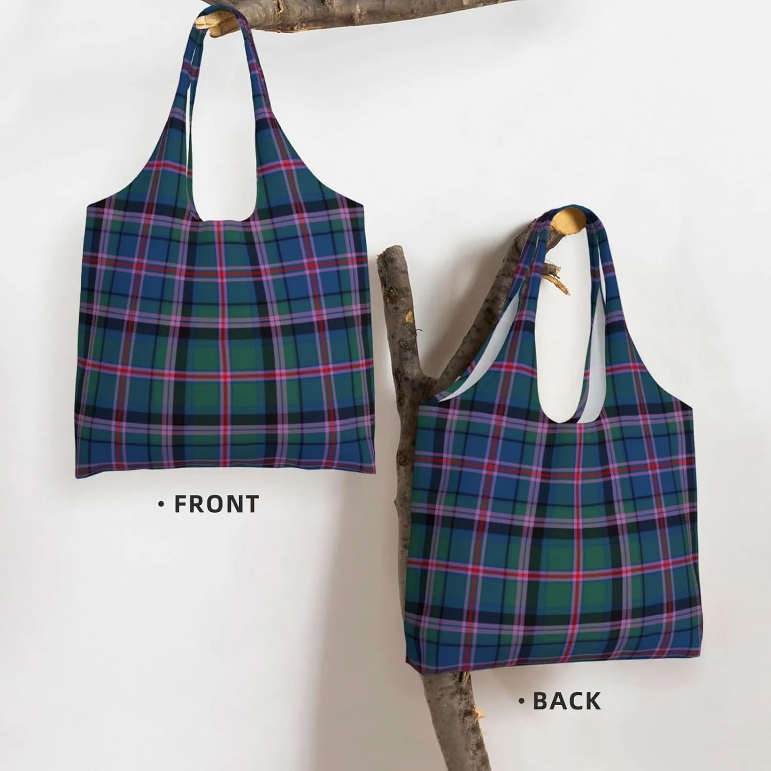 Canvas Shoulder Tote Bags For Women And Men, Reusable Grocery Bags, Large Capacity Urquhart Ancient Tartan Printed