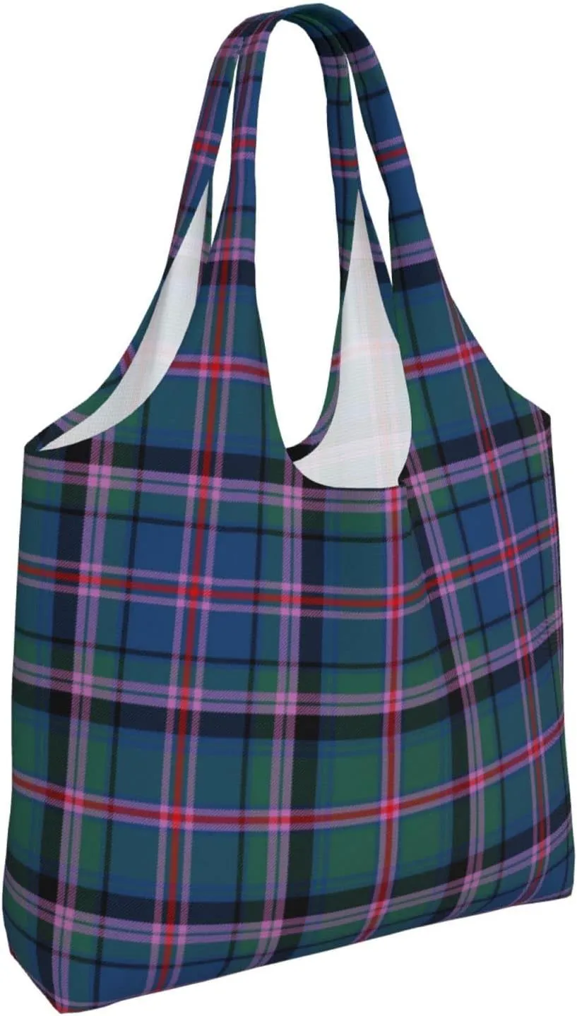 Canvas Shoulder Tote Bags For Women And Men, Reusable Grocery Bags, Large Capacity Urquhart Ancient Tartan Printed