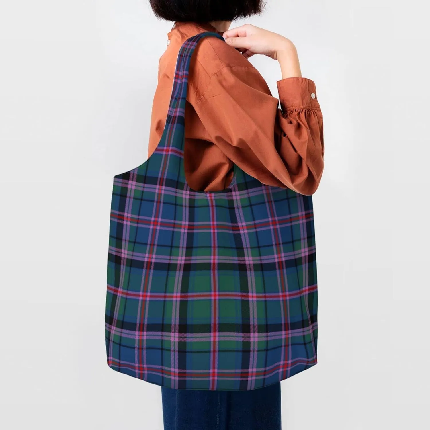 Canvas Shoulder Tote Bags For Women And Men, Reusable Grocery Bags, Large Capacity Urquhart Ancient Tartan Printed