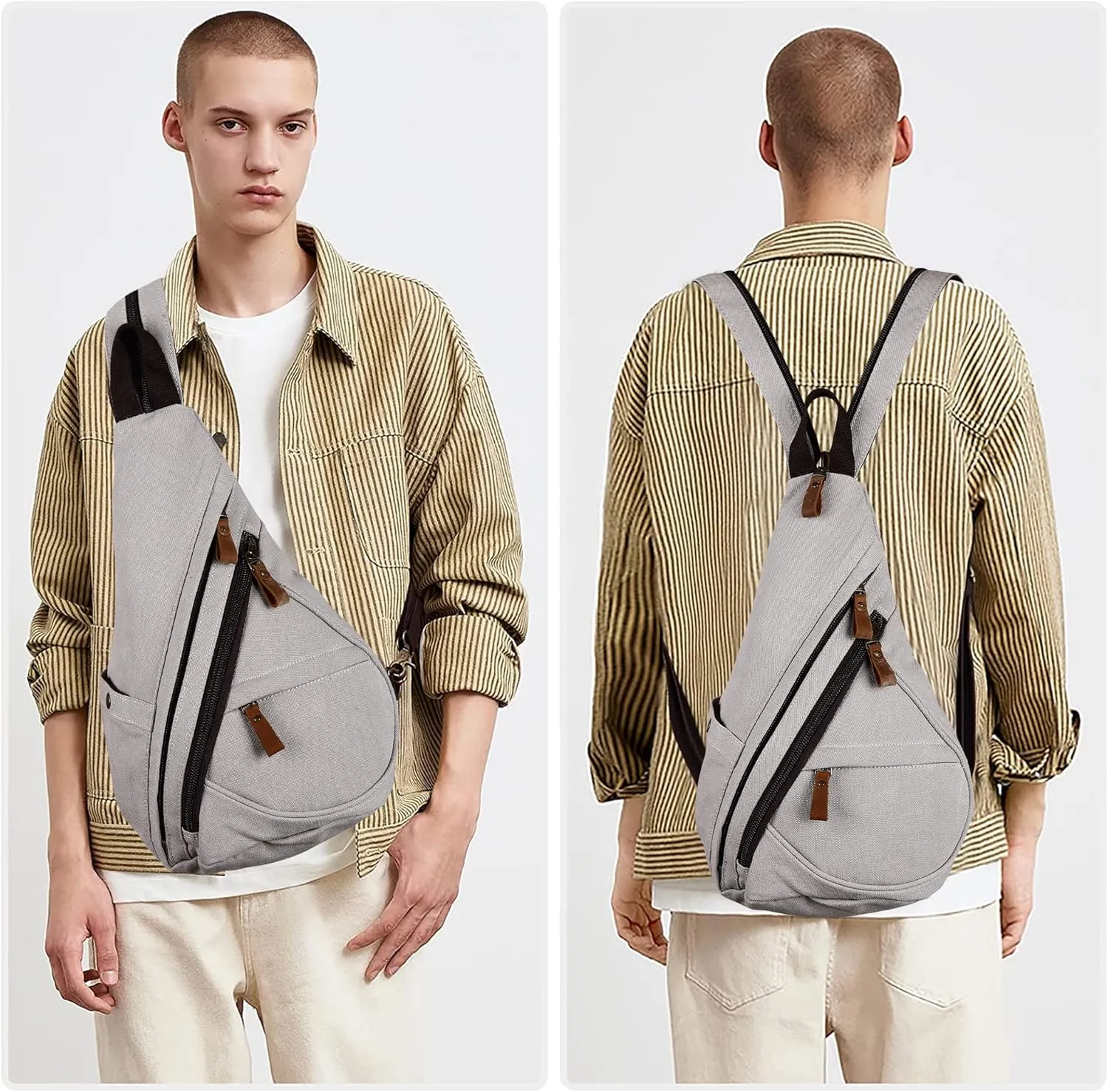 Canvas Sling Bag for Women Sling Backpack Crossbody Shoulder Bags Convertible Purse Casual Daypack Travel Hiking Cycling
