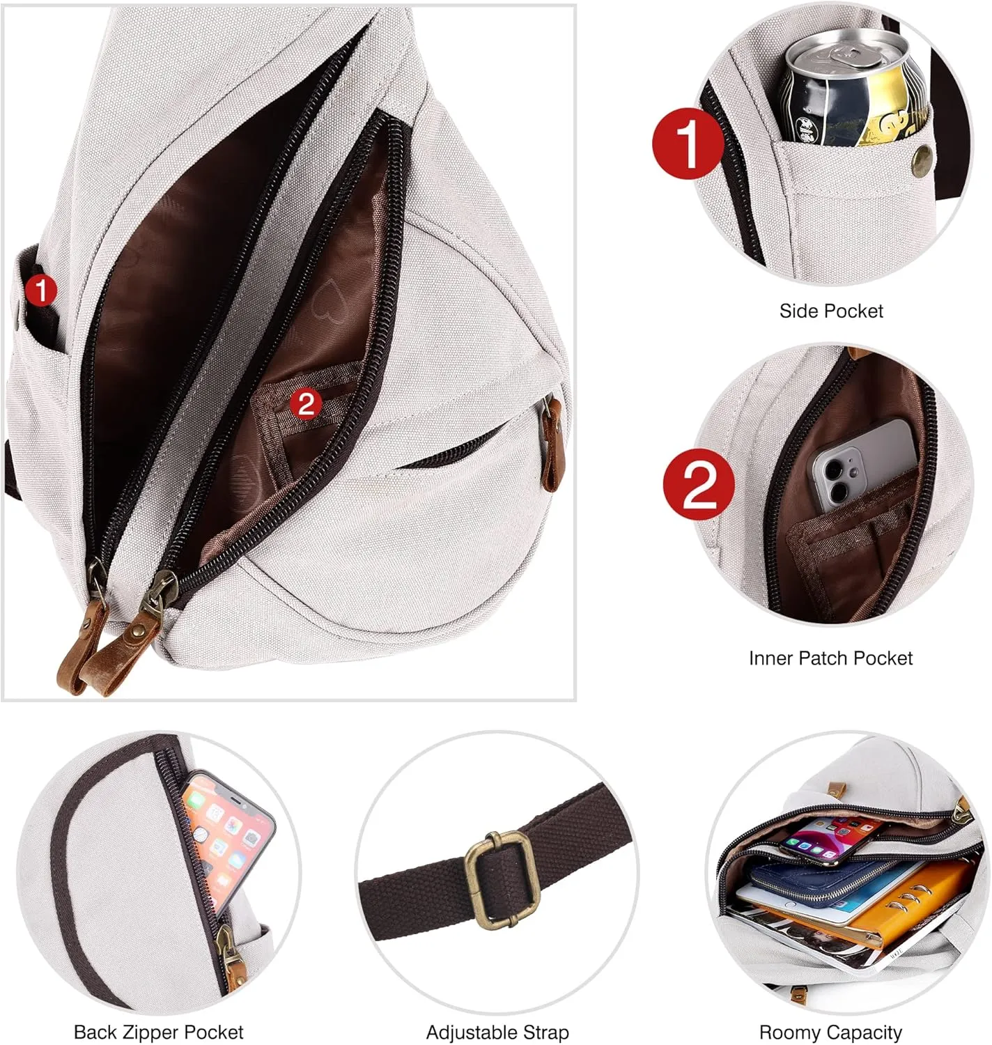 Canvas Sling Bag for Women Sling Backpack Crossbody Shoulder Bags Convertible Purse Casual Daypack Travel Hiking Cycling